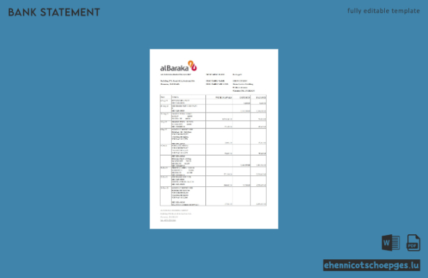 Beispiel für einen Kontoauszug der Bahrain Al Baraka Bank (Excel-Vorschau)